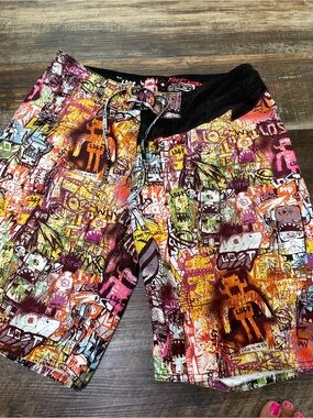 Lost Men's Multicolor Graffiti Swim Trunks - Pink Orange Yellow Green Blue